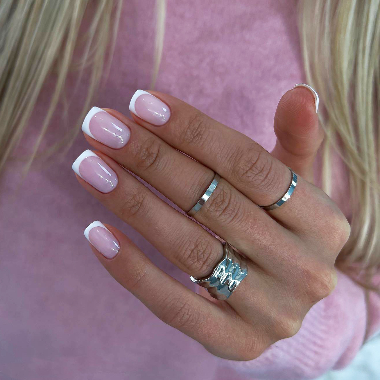 Nail Art French Nails - 24 pçs curto quadrado artesanal imprensa