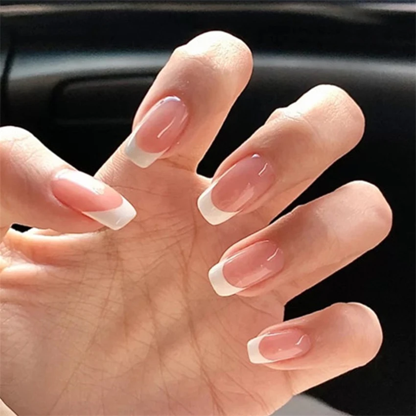 Nail Art French Nails - 24 pçs/set curto francês minimalista unhas