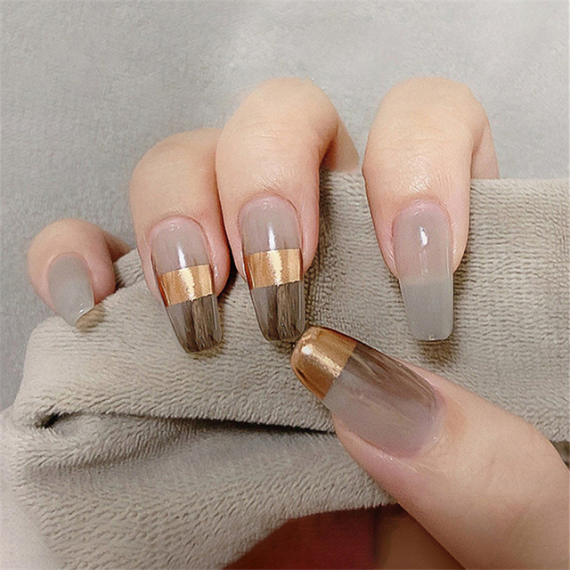 Nail Art French Nails - 24 Peças de Unhas Postiças Médias