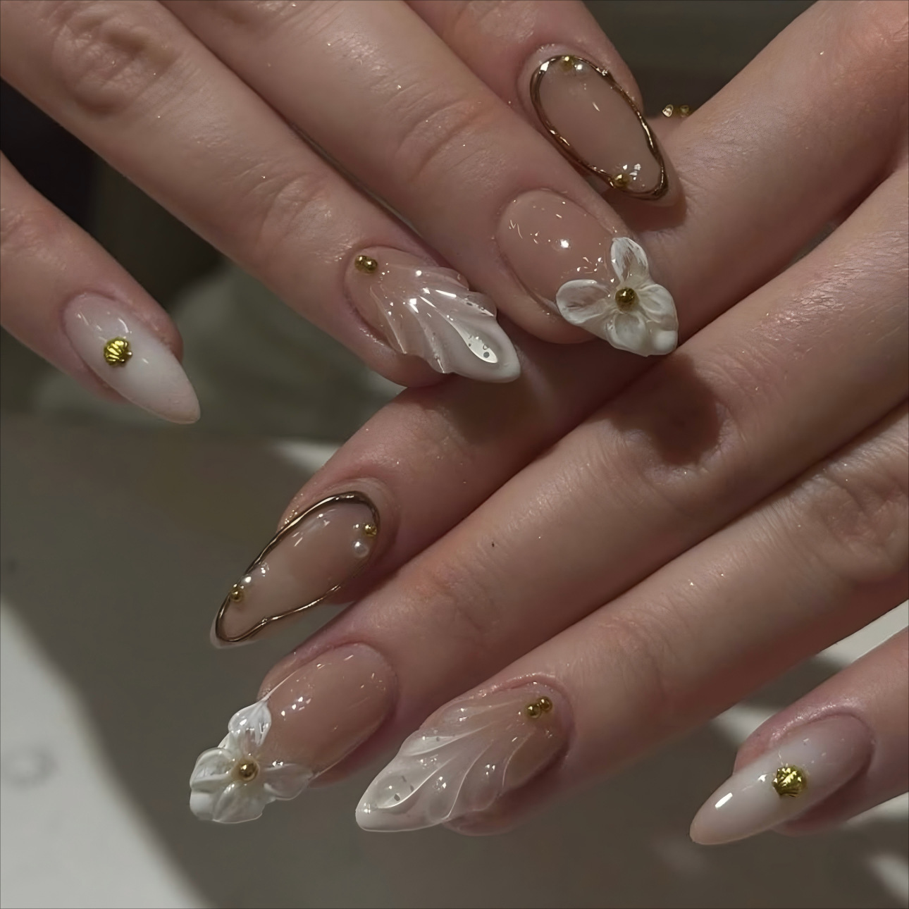 Nail Art French Nails - Unhas postiças 3D para mulheres e