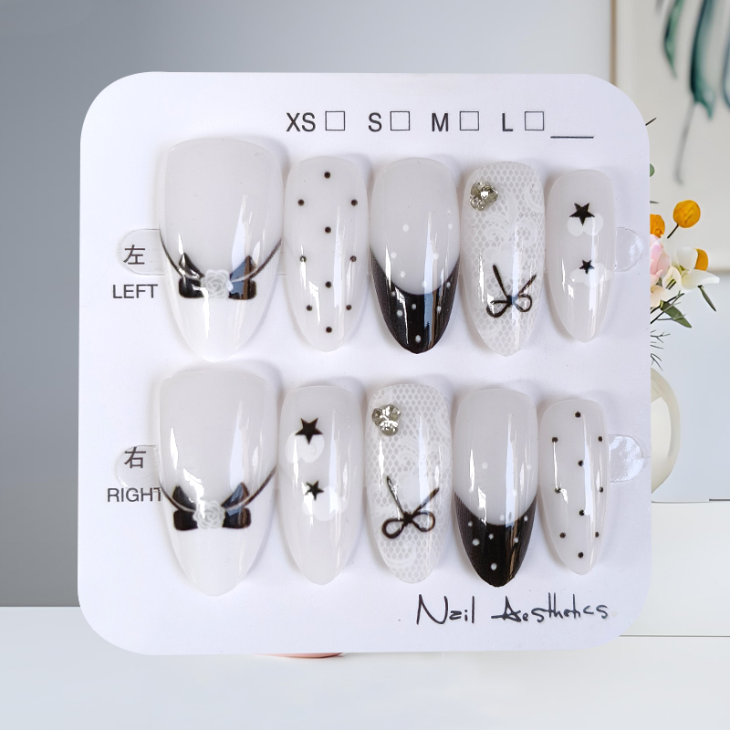 Nail Art French Nails - 10 pçs estilo francês bolinhas bowknot